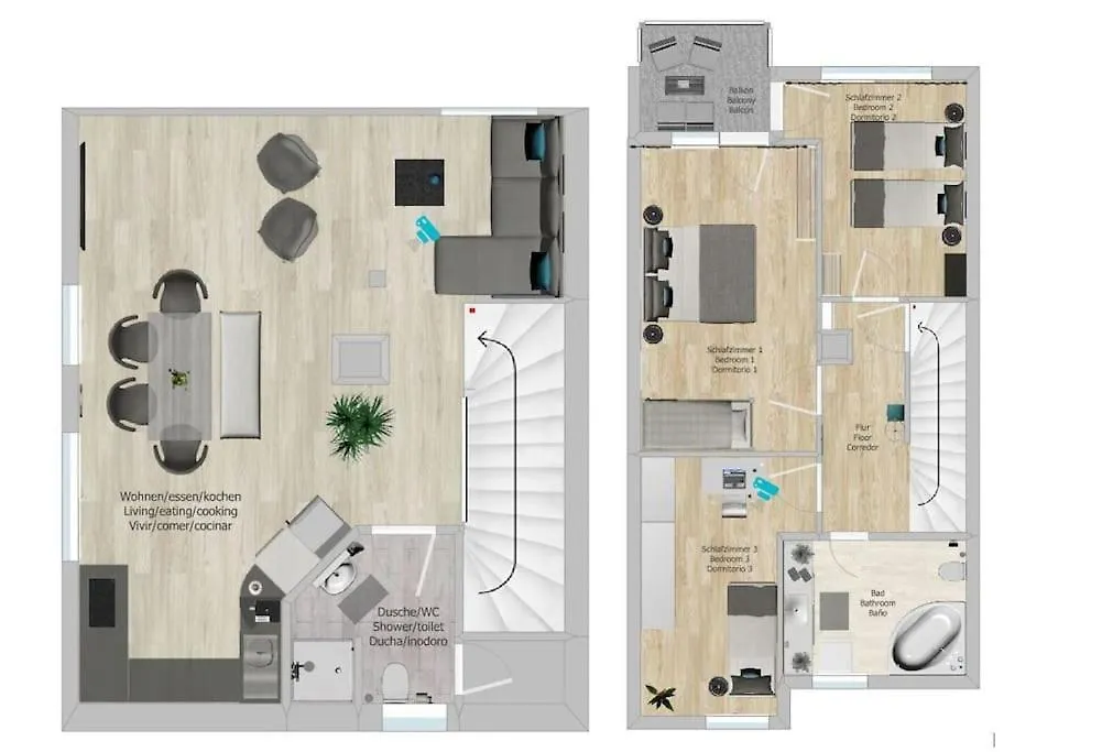 Apartment Casa 8070 Ingolstadt Donau Am Auwaldsee An Der A9 - Stilvolle Maisonette-Wohnung 91Qm 4 Zimmer Ideal Fuer Gruppen Familien Geschaeftsreisende Fuer 1-9 Personen Inklusive Wlan Netflix Waiputv Kaffee Tee & Kostenloser Parkplatz Am Haus